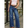 image:imageArachampCloz Womens Cotton Contrast Waistband Wide Leg Stretchy Denim Jeans 2026Dark Blue
