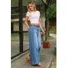 image:imageArachampCloz Womens Cotton Contrast Waistband Wide Leg Stretchy Denim Jeans 2026Light Blue