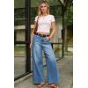 image:imageArachampCloz Womens Cotton Contrast Waistband Wide Leg Stretchy Denim Jeans 2026Light Blue