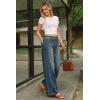 image:imageArachampCloz Womens Cotton Contrast Waistband Wide Leg Stretchy Denim Jeans 2026Retro Blue