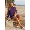 image:imageArachampCloz Womens Linen Blend Beach Vacation Cover Up Summer Casual Oversized Off Shoulder Tops 2026Blue Stripe