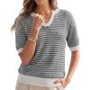 image:imageArachampCloz Womens 100 Cotton Polo V Neck Striped Short Sleeve Spring Casual Pullover Sweaters 2026Black