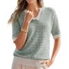 image:imageArachampCloz Womens 100 Cotton Polo V Neck Striped Short Sleeve Spring Casual Pullover Sweaters 2026Green