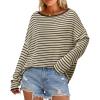 image:imageArachampCloz Womens Linen Blend Beach Vacation Cover Up Summer Casual Oversized Off Shoulder Tops 2026Apricot Black Stripe