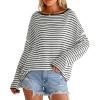 image:imageArachampCloz Womens Linen Blend Beach Vacation Cover Up Summer Casual Oversized Off Shoulder Tops 2026White Black Stripe