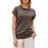 image:imageArachampCloz Womens Wool Blend Polo Shirts Collar V Neck Cap Sleeves Business Casual Sweater PulloverCoffee