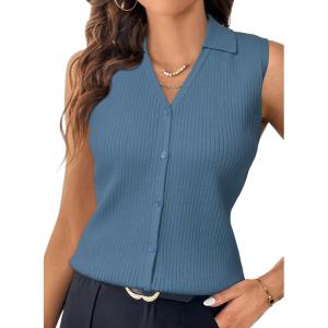 image:imageArachampCloz Womens 100 Cotton Button Down Summer Business Casual Slim Fitted Tank Tops 2026Denim
