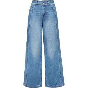 image:imageArachampCloz Womens Cotton Contrast Waistband Wide Leg Stretchy Denim Jeans 2026Light Blue