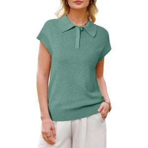 image:imageArachampCloz Womens Wool Blend Polo Shirts Collar V Neck Cap Sleeves Business Casual Sweater PulloverSage Green
