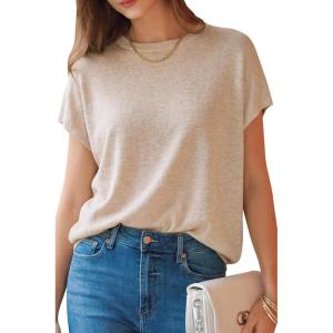 image:imageArachampCloz Womens Wool Blend Short Sleeve Oversized Sweater Business Casual Tops 2026Apricot