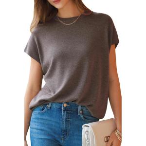 image:imageArachampCloz Womens Wool Blend Short Sleeve Oversized Sweater Business Casual Tops 2026Coffee