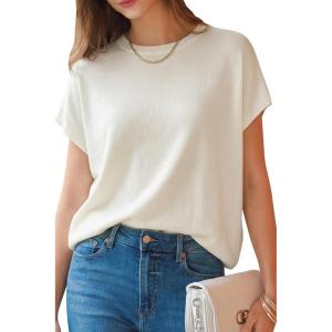 image:imageArachampCloz Womens Wool Blend Short Sleeve Oversized Sweater Business Casual Tops 2026Offwhite