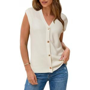 image:imageArachampCloz Womens Wool Blend V Neck Button Down Summer Business Casual Sweater Vests 2026Offwhite
