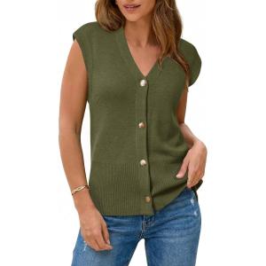 image:imageArachampCloz Womens Wool Blend V Neck Button Down Summer Business Casual Sweater Vests 2026Olive Green