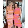 image:imageArachampCloz Womens Non See Through 2 Piece Sets Tank Top and Midi Skirt Knit OutfitsDark Orange Pink