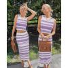 image:imageArachampCloz Womens Non See Through 2 Piece Sets Tank Top and Midi Skirt Knit OutfitsWhitepurple Stripe