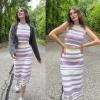 image:imageArachampCloz Womens Non See Through 2 Piece Sets Tank Top and Midi Skirt Knit OutfitsWhitepurple Stripe
