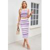 image:imageArachampCloz Womens Non See Through 2 Piece Sets Tank Top and Midi Skirt Knit OutfitsWhitepurple Stripe