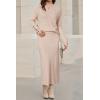 image:imageArachampCloz Womens Wool Blend Sweater 2 Piece Sets Business Lounge Long Sleeve Top Midi Dress OutfitsApricot