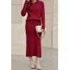 image:imageArachampCloz Womens Wool Blend Sweater 2 Piece Sets Business Lounge Long Sleeve Top Midi Dress OutfitsBurgundy
