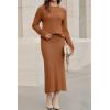 image:imageArachampCloz Womens Wool Blend Sweater 2 Piece Sets Business Lounge Long Sleeve Top Midi Dress OutfitsCaramel