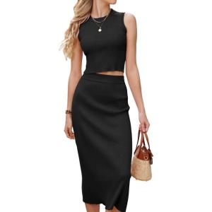 image:imageArachampCloz Womens Non See Through 2 Piece Sets Tank Top and Midi Skirt Knit OutfitsBlack