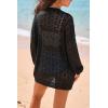 image:imageArachampCloz Womens Crochet Swim Cover Up Linen Blend Open Front Beach Oversized Outfits 2026Black