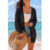 image:imageArachampCloz Womens Crochet Swim Cover Up Linen Blend Open Front Beach Oversized Outfits 2026Black