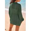 image:imageArachampCloz Womens Crochet Swim Cover Up Linen Blend Open Front Beach Oversized Outfits 2026Dark Green