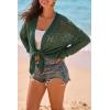 image:imageArachampCloz Womens Crochet Swim Cover Up Linen Blend Open Front Beach Oversized Outfits 2026Dark Green