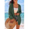 image:imageArachampCloz Womens Crochet Swim Cover Up Linen Blend Open Front Beach Oversized Outfits 2026Dark Green