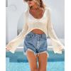 image:imageArachampCloz Womens Linen Blend Tie Front Bolero Shrug Beach Cropped Cover Up 2026Apricot
