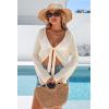 image:imageArachampCloz Womens Linen Blend Tie Front Bolero Shrug Beach Cropped Cover Up 2026Apricot