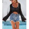 image:imageArachampCloz Womens Linen Blend Tie Front Bolero Shrug Beach Cropped Cover Up 2026Black