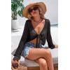 image:imageArachampCloz Womens Linen Blend Tie Front Bolero Shrug Beach Cropped Cover Up 2026Black