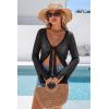 image:imageArachampCloz Womens Linen Blend Tie Front Bolero Shrug Beach Cropped Cover Up 2026Black