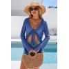 image:imageArachampCloz Womens Linen Blend Tie Front Bolero Shrug Beach Cropped Cover Up 2026Navy