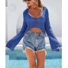 image:imageArachampCloz Womens Linen Blend Tie Front Bolero Shrug Beach Cropped Cover Up 2026Navy