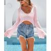 image:imageArachampCloz Womens Linen Blend Tie Front Bolero Shrug Beach Cropped Cover Up 2026Pink
