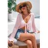 image:imageArachampCloz Womens Linen Blend Tie Front Bolero Shrug Beach Cropped Cover Up 2026Pink
