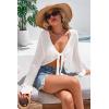 image:imageArachampCloz Womens Linen Blend Tie Front Bolero Shrug Beach Cropped Cover Up 2026White