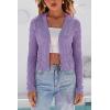 image:imageArachampCloz Womens Linen Tie Front Crochet Spring Shrug Beach Vacation Cropped CardiganPurple