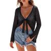 image:imageArachampCloz Womens Linen Blend Tie Front Bolero Shrug Beach Cropped Cover Up 2026Black