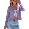 image:imageArachampCloz Womens Linen Tie Front Crochet Spring Shrug Beach Vacation Cropped CardiganPurple