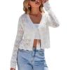 image:imageArachampCloz Womens Linen Tie Front Crochet Spring Shrug Beach Vacation Cropped CardiganWhite