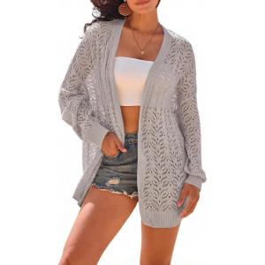 image:imageArachampCloz Womens Crochet Swim Cover Up Linen Blend Open Front Beach Oversized Outfits 2026Grey