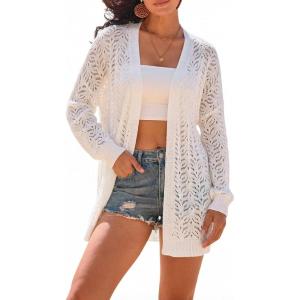 image:imageArachampCloz Womens Crochet Swim Cover Up Linen Blend Open Front Beach Oversized Outfits 2026White