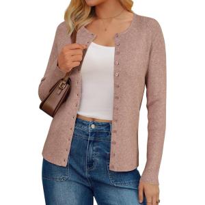 image:imageArachampCloz Womens Wool Blend Button Up Spring Business Cardigan Tops Outfits 2026Oatmeal Dusty Pink