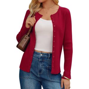 image:imageArachampCloz Womens Wool Blend Button Up Spring Business Cardigan Tops Outfits 2026Red
