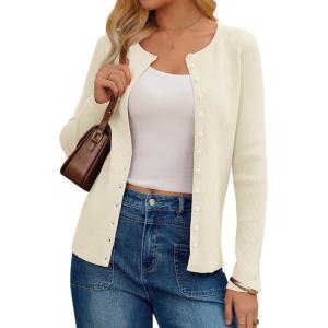 image:imageArachampCloz Womens Wool Blend Button Up Spring Business Cardigan Tops Outfits 2026White